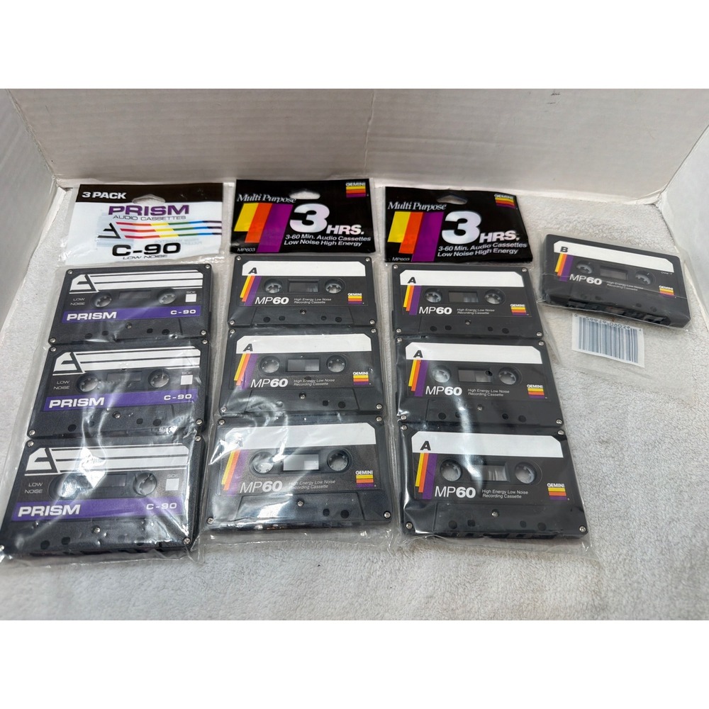 Prism Gemini Audio Cassettes Black Vintage Blank‎ Tape Lot 10pk C90 MP60